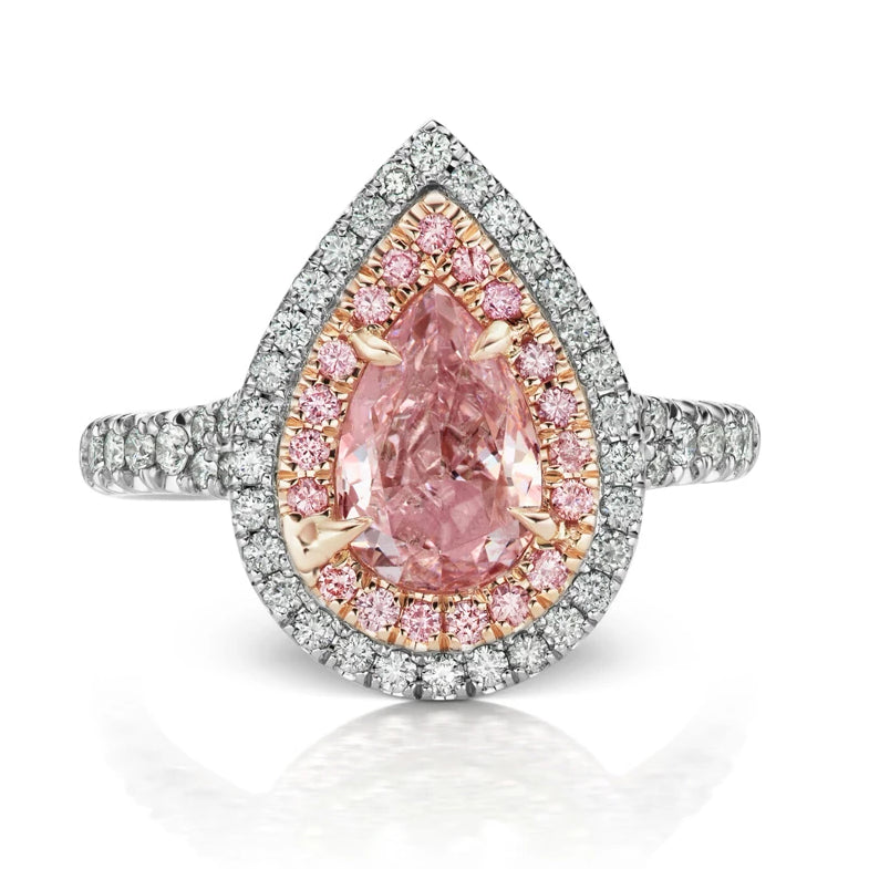 1 carat cherry blossom Pink Diamond ring pear-shaped Engagement ring high quality Art Deco semi-timeless ring Unique Mosant Diamond ring Anniversary ring