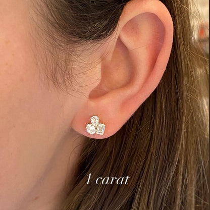 Multi Shape Diamond Cluster Stud Earrings