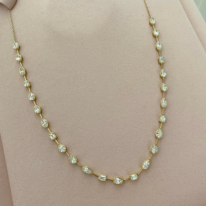 Mixed Shape Bezel Diamond Tennis Necklace