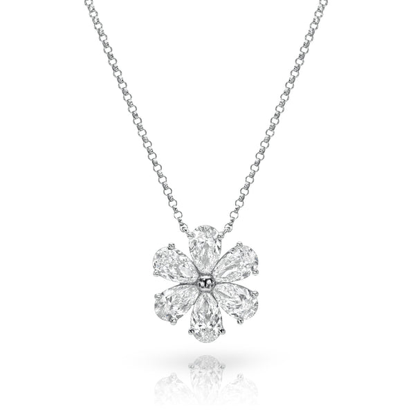 14K White Gold Baguette Diamond (5) Flower Necklace – Maurice's Jewelers