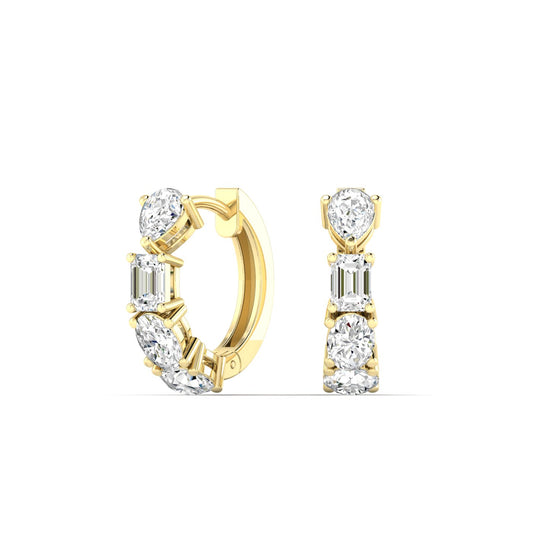 Mixed Diamond Huggie Hoop Earrings