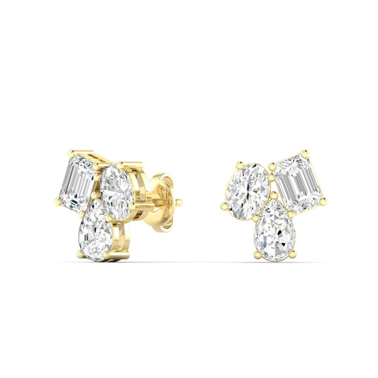 Multi Shape Diamond Cluster Stud Earrings