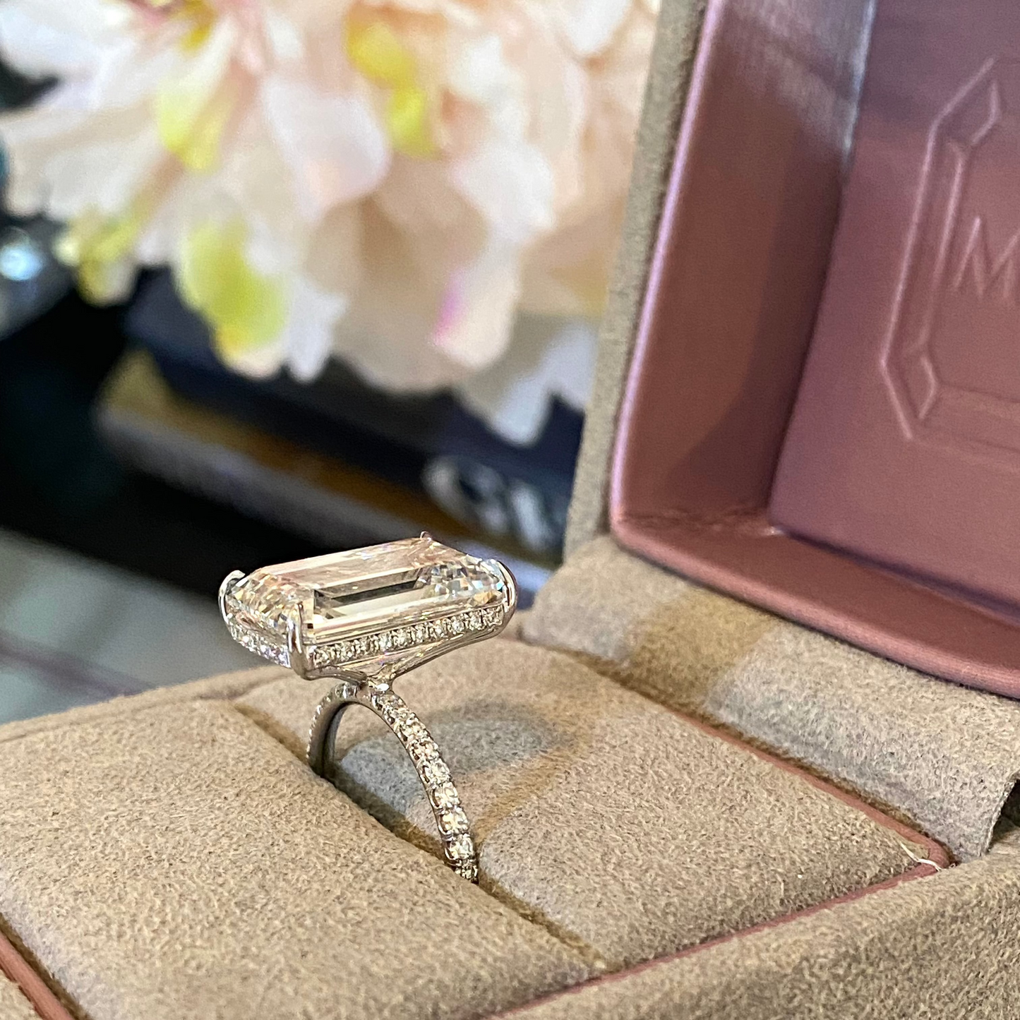 Emerald Cut Pave Diamond Engagement Ring