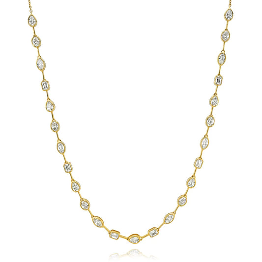 Mixed Shape Bezel Diamond Tennis Necklace