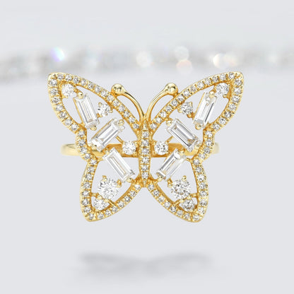 Baguette Butterfly Diamond Ring