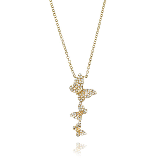 Three Butterflies Diamond Pendant Necklace