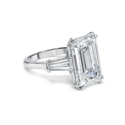 Custom Three Stone Emerald Cut Diamond Engagement Ring