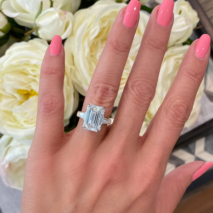 Custom Three Stone Emerald Cut Diamond Engagement Ring