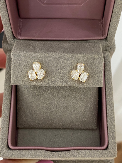 Multi Shape Diamond Cluster Stud Earrings