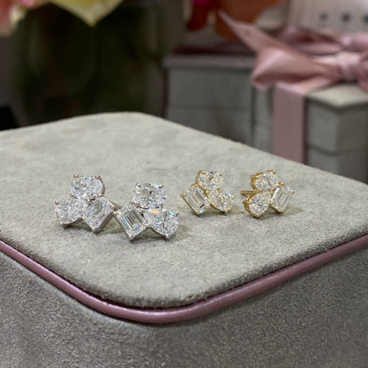 Multi Shape Diamond Cluster Stud Earrings