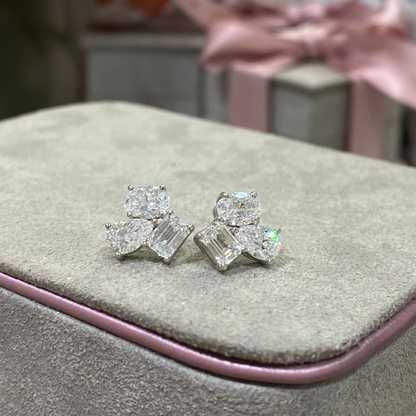 Multi Shape Diamond Cluster Stud Earrings