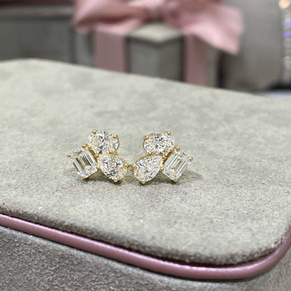 Multi Shape Diamond Cluster Stud Earrings