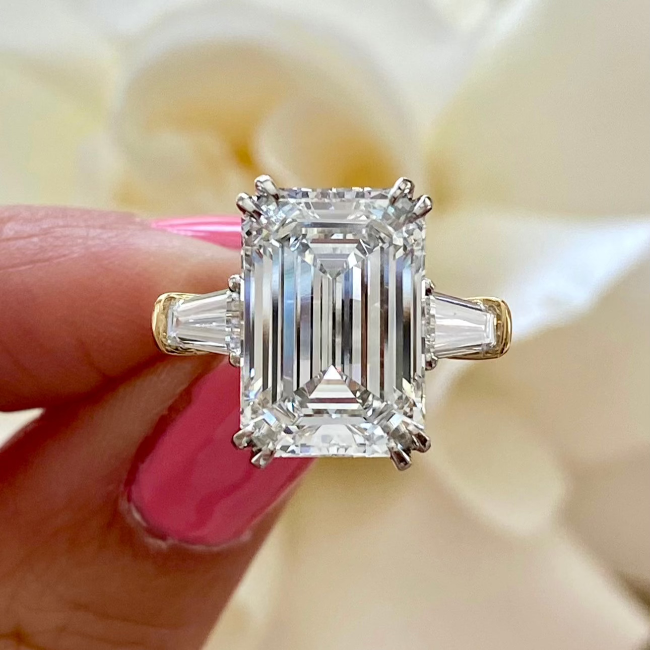 Custom Three Stone Emerald Cut Diamond Engagement Ring