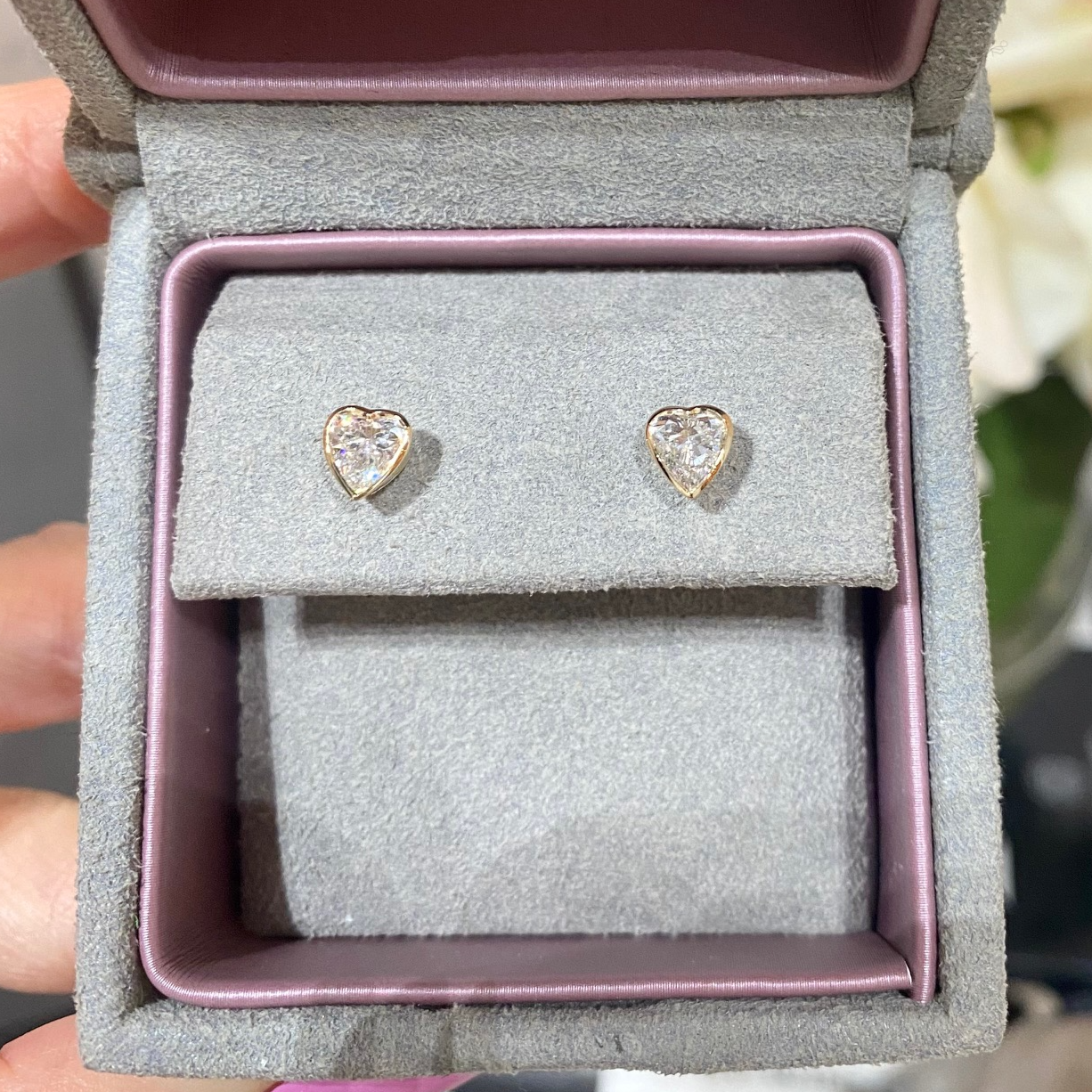 Bezel Heart Shape Diamond Earrings