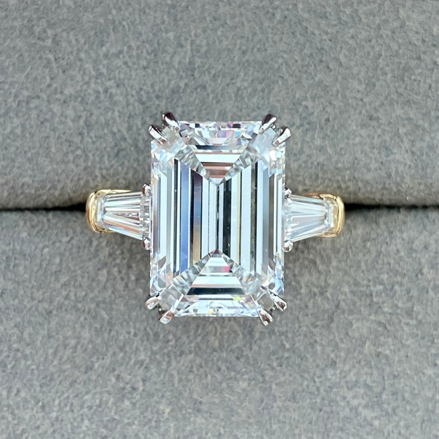 Custom Three Stone Emerald Cut Diamond Engagement Ring