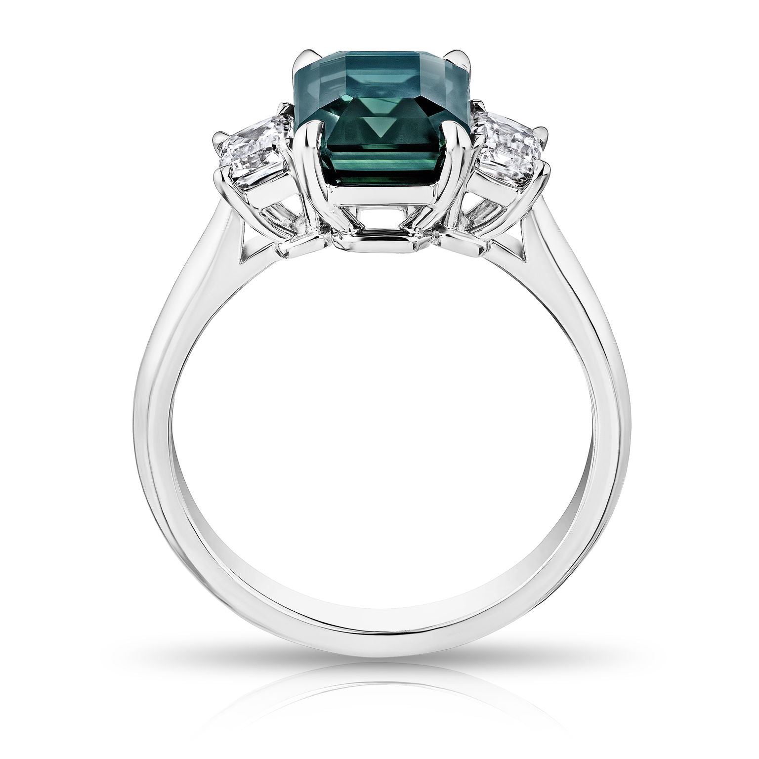 Antique Green cheapest Sapphire Engagement Ring Emerald Cut 14K White Gold Three Stone Cocktail Ring