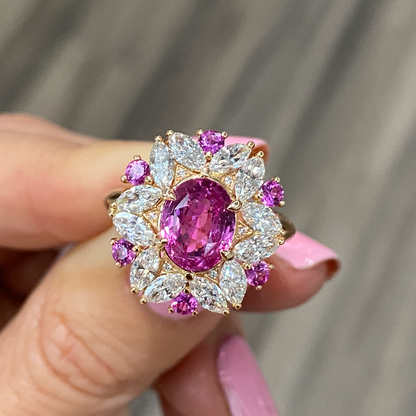 Floral Lace Pink Sapphire Diamond Ring