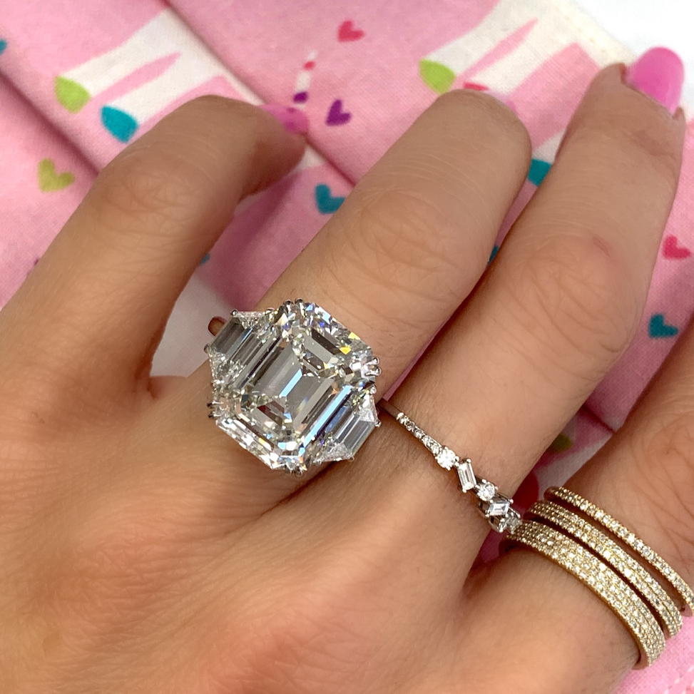 3 stone emerald cut engagement rings